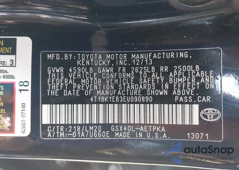 2014 Toyota Avalon Limited from USA, damaged, VIN 4T1BK1EB3EU090890